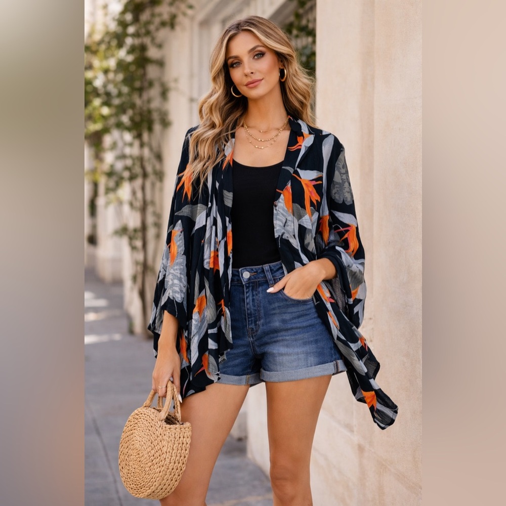 Elegant Black Floral Swim Cover-Up